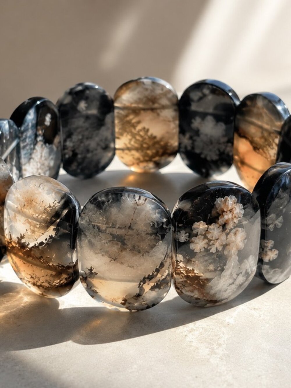 Rare Black Sakura Agate Bracelet | Natural Gemstone Crystal